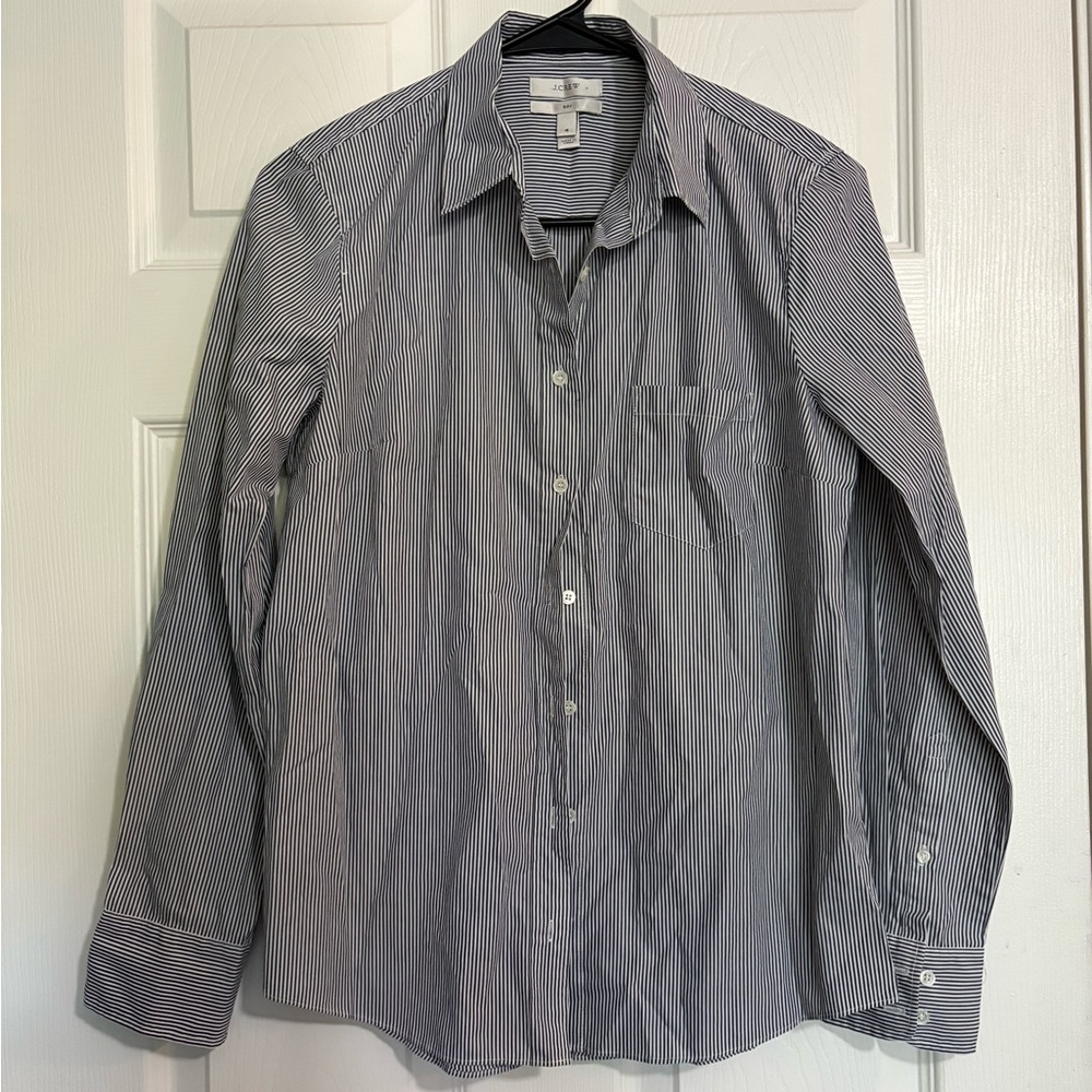 J. Crew boyfriend button down blue and white striped size 4